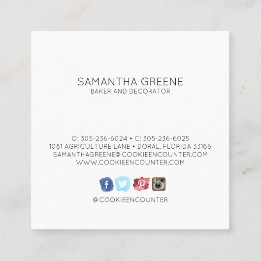 水彩画のMacaronのクッキーの名刺 スクエア名刺 (裏面)