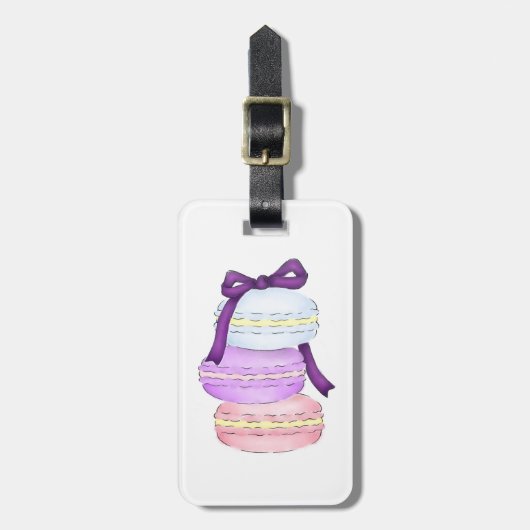 水彩画のMacaronの積み重ねの荷物のラベル ラゲッジタグ (正面縦)