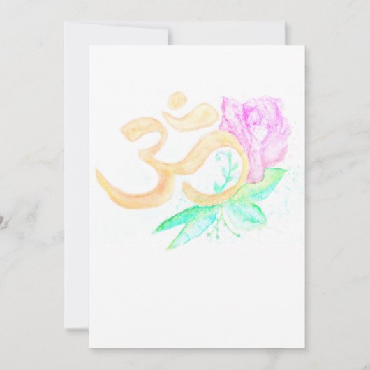 水彩画のOMシンボルと花 招待状 (正面)