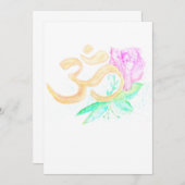 水彩画のOMシンボルと花 招待状 (正面/裏面)