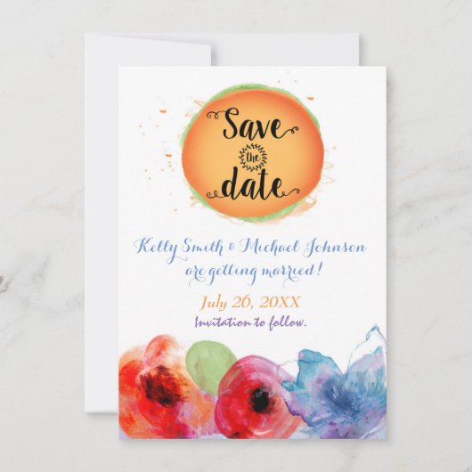 水彩画のSave The Date 花の夏の招待状 招待状 (正面)