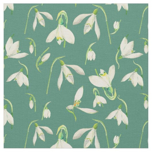 水彩画のSnowdropsパターン生地 ファブリック (クローズアップ)