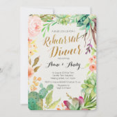 水彩画のSucculentsのリハーサルの夕食の招待Boho 招待状 (正面)
