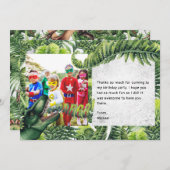水彩画のT-Rex恐竜の誕生日パーティーの写真 サンキューカード (正面/裏面)