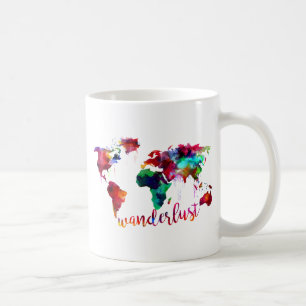 水彩画のWanderlustの世界地図 コーヒーマグカップ
