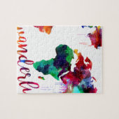 水彩画のWanderlustの世界地図 ジグソーパズル (横)