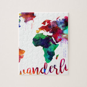 水彩画のWanderlustの世界地図 ジグソーパズル