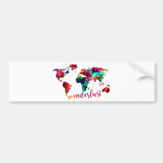 水彩画のWanderlustの世界地図 バンパーステッカー