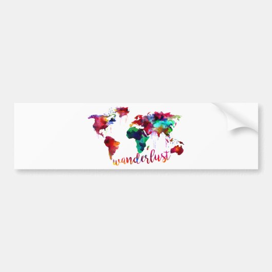 水彩画のWanderlustの世界地図 バンパーステッカー (正面)