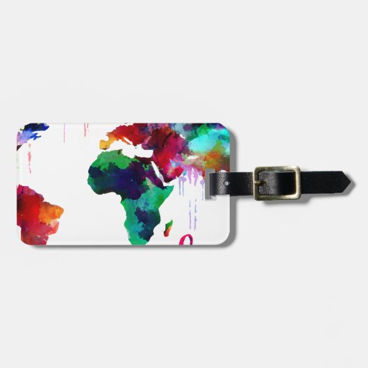 水彩画のWanderlustの世界地図 ラゲッジタグ (正面横)