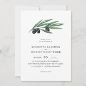 水彩画はオリーブ色果樹園の結婚式を去ります 招待状 (正面)