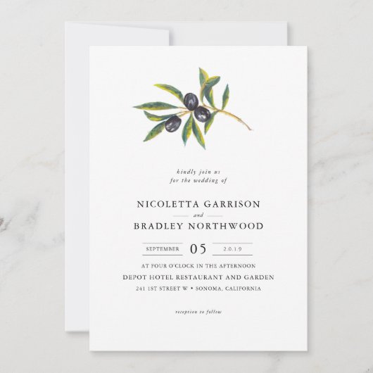 水彩画はオリーブ色果樹園|を結婚することを去ります 招待状 (正面)