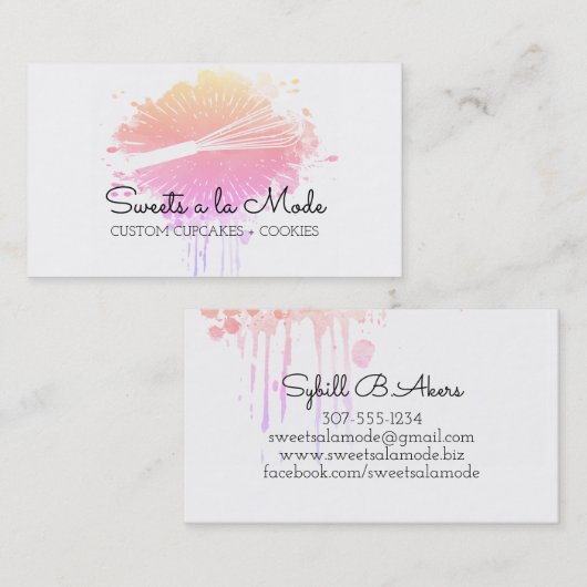 水彩画はパン屋のシェフの名刺を払います 名刺 (正面/裏面)