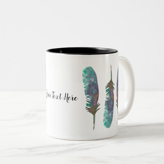 水彩画はパーソナライズなコーヒー・マグに羽をつけます ツートーンマグカップ (正面右)
