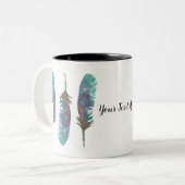 水彩画はパーソナライズなコーヒー・マグに羽をつけます ツートーンマグカップ (正面左)