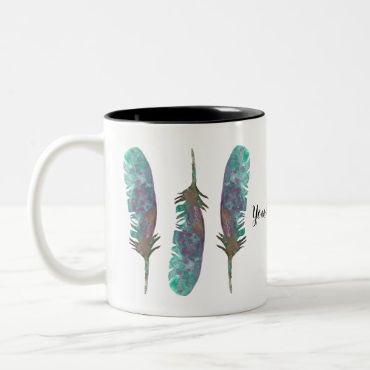 水彩画はパーソナライズなコーヒー・マグに羽をつけます ツートーンマグカップ (左)