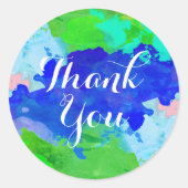 水彩画はブラシをかけられる青緑の（ばちゃばちゃ）跳ねる感謝していしています ラウンドシール (正面)