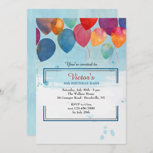 水彩画は招待状を風船のようにふくらませます 招待状 (正面/裏面)