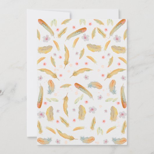 水彩画は枝角の花のBohoのベビーの誕生に羽をつけます 案内状 (裏面)