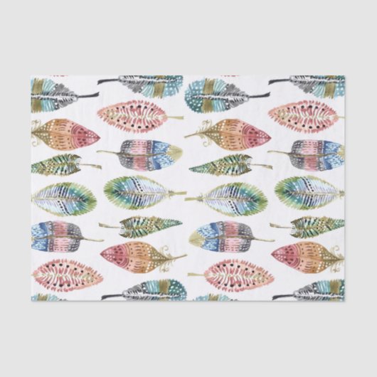 水彩画は白い藤色の青いピンクの緑に羽をつけます 薄葉紙 (正面)