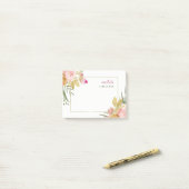 水彩画は白の|のピンクそして金ゴールドの花柄咲きます ポストイット (デスク上)