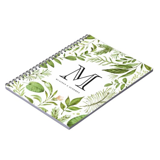 水彩画は花フレームのモノグラムのノートを去ります ノートブック (左側)