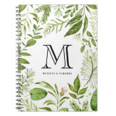 水彩画は花フレームのモノグラムのノートを去ります ノートブック (正面)