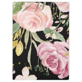 水彩画は黒の|のピンクそして金ゴールドの花柄咲きます クリップボード (裏面)