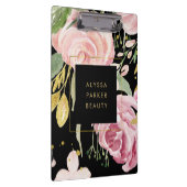 水彩画は黒の|のピンクそして金ゴールドの花柄咲きます クリップボード (右)