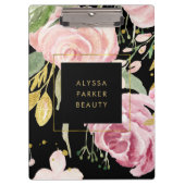 水彩画は黒の|のピンクそして金ゴールドの花柄咲きます クリップボード (正面)