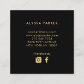 水彩画は黒の|のピンクそして金ゴールドの花柄咲きます スクエア名刺 (裏面)