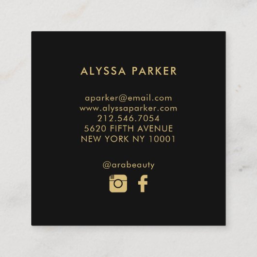 水彩画は黒の|のピンクそして金ゴールドの花柄咲きます スクエア名刺 (裏面)