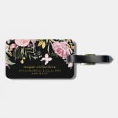 水彩画は黒の|のピンクそして金ゴールドの花柄咲きます ラゲッジタグ (裏面横)