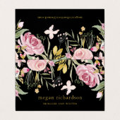 水彩画は黒の|のピンクそして金ゴールドの花柄咲きます 名刺 (外部フラット)