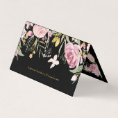 水彩画は黒の|のピンクそして金ゴールドの花柄咲きます 名刺 (裏面)