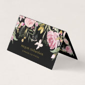 水彩画は黒の|のピンクそして金ゴールドの花柄咲きます 名刺 (正面)