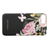 水彩画は黒の|のピンクそして金ゴールドの花柄咲きます Case-Mate iPhoneケース (裏面(横))