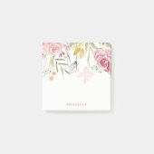 水彩画は|のピンクおよび金ゴールドの花柄咲きます ポストイット (正面)