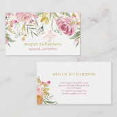 水彩画は|のピンクおよび金ゴールドの花柄咲きます 名刺 (正面/裏面)