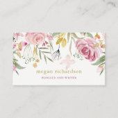 水彩画は|のピンクおよび金ゴールドの花柄咲きます 名刺 (正面)