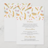 水彩画はBohoの結婚式情報に羽をつけます エンクロージャーカード (正面/裏面)