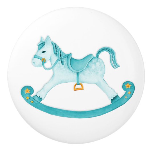 水彩画アクアロッキングホース セラミックノブ (正面)