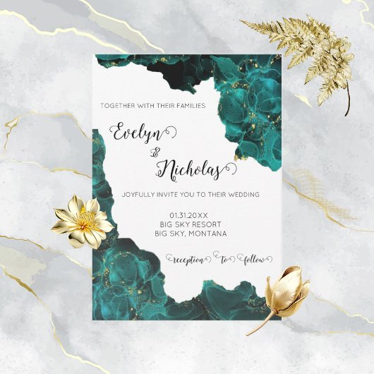 水彩画アナスタシア ブラック＆グリーン 招待状