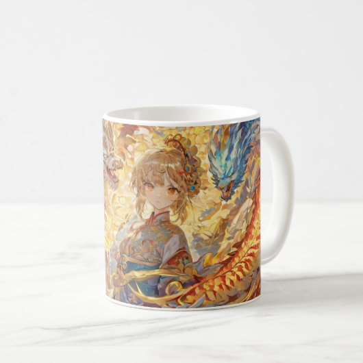 水彩画アニメドラゴンガールマグ コーヒーマグカップ (正面右)