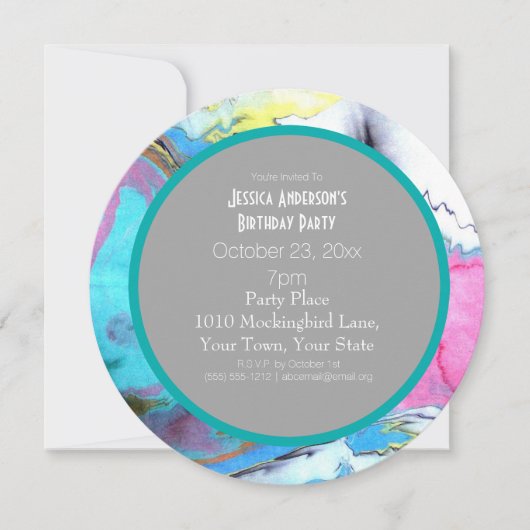 水彩画アートの誕生日パーティー 招待状 (正面)