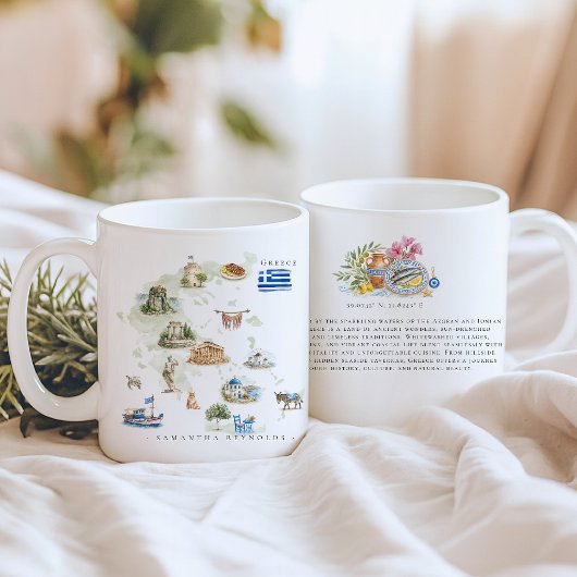 水彩画イラスト ギリシャ地図 | モノグラム コーヒーマグカップ
