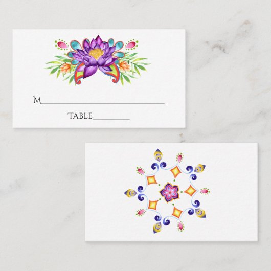 水彩画インドの蓮の花 プレイスカード (正面/裏面)