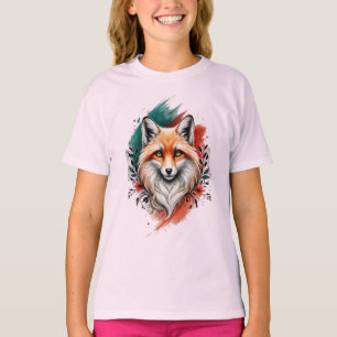 水彩画エレガント画 – 神秘的キツネTシャツ Tシャツ