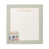 水彩画カメラと花が並ぶ ノートパッド (正面)