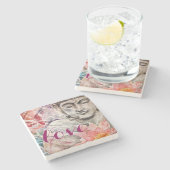 水彩画カラフルな仏は愛石のコースターです ストーンコースター (横)